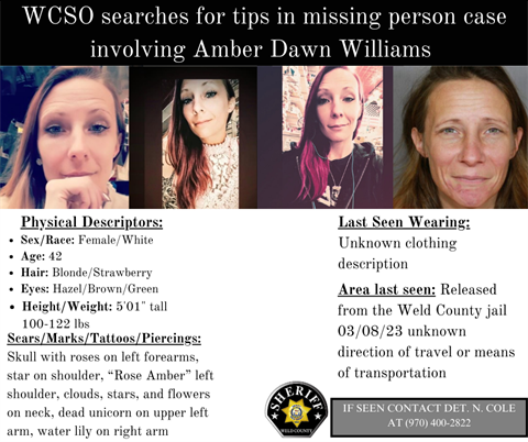 WCSO searches for tips in Amber Dawn Williams case Weld Sheriff 