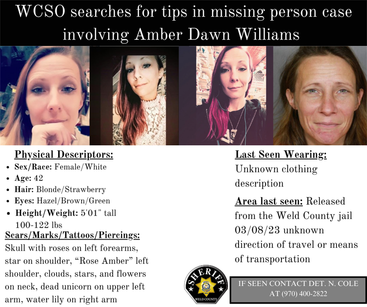 WCSO searches for tips in Amber Dawn Williams case Weld Sheriff 