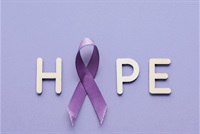 The word hope with a purple ribbon